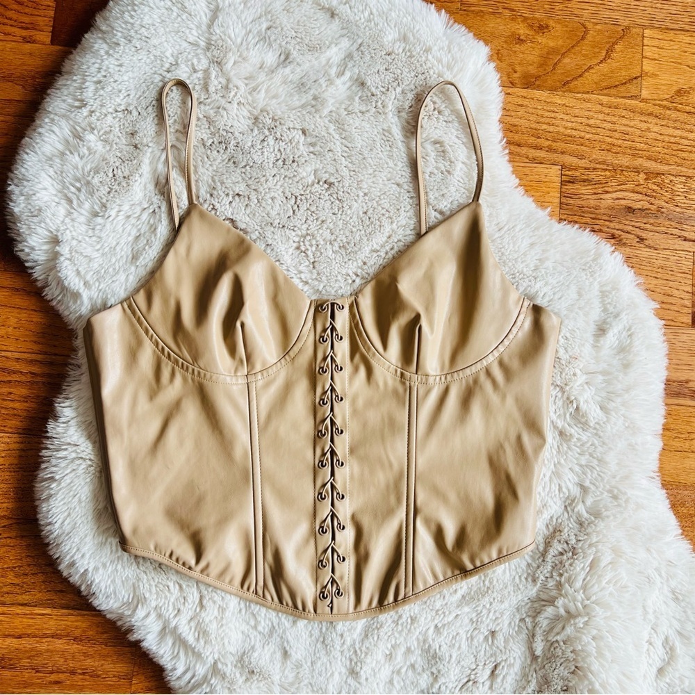 Princess Polly Beck lace up faux vegan leather Corset Top beige size 12